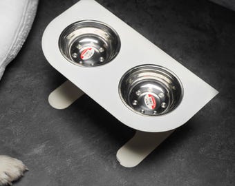 Supporto rialzato per ciotole per animali domestici, mangiatoia rialzata per cani con 2 ciotole in acciaio inox, stazione di alimentazione moderna per gatti, regalo minimalista per animali domestici