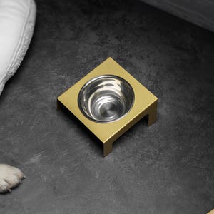 Gold Metal Dog Feeder with Dish, Pet Feeding Station, Elevated Bowl Stand, Rustic Farmhouse Feeder, Dog Gift
