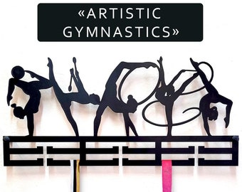 Gymnast Medal Display Award Display, Custom Gymnastics Medal Holder Medal Hanger with Name, Rungs for Medals Ribbons, Gymnast Medal Display