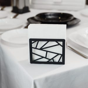 Modern Geometric Metal Napkin Holder, Black Napkin Stand, Kitchen Table Decor, Tabletop Dispenser for Napkins, Paper Holder