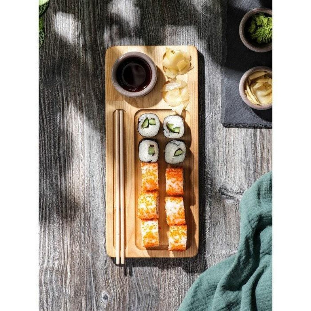 susHi_x出品　本体+100cm幅トレイ2個付属 Sushi Plate Wood, Personalized Sushi Board, Japanese Sushi Serving