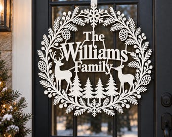 Metal Christmas Wreath, Festive Door Sign, Winter Holiday Decor, Outdoor Porch Hanging for Home
