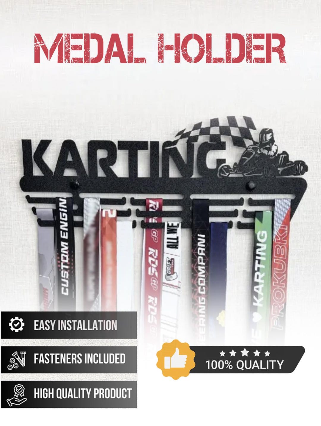 Medal Rack Racing Karting Medal Holder, Go Kart Racing Medal Display, Metal Medal Rack ...