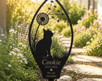 Cat Memorial Garden Stake, Personalized Metal Tribute, Pet Loss Sympathy Gift for Cat Parents