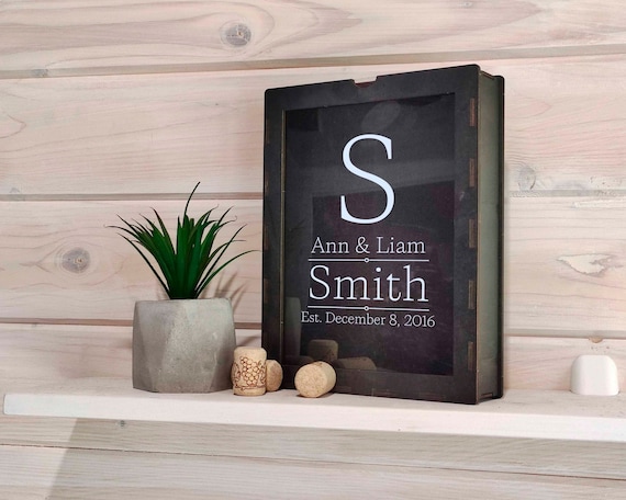 Custom Wine Cork Holder With Family Monogram Sign Wooden Wine Cork Shadow Box Personalized Cork Frame Wood Cork Keeper Wedding Couple Gift Etsy UK