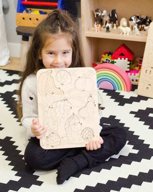 Montessori Wooden Puzzle With Fruits and Vegetables, DIY Puzzle for ...