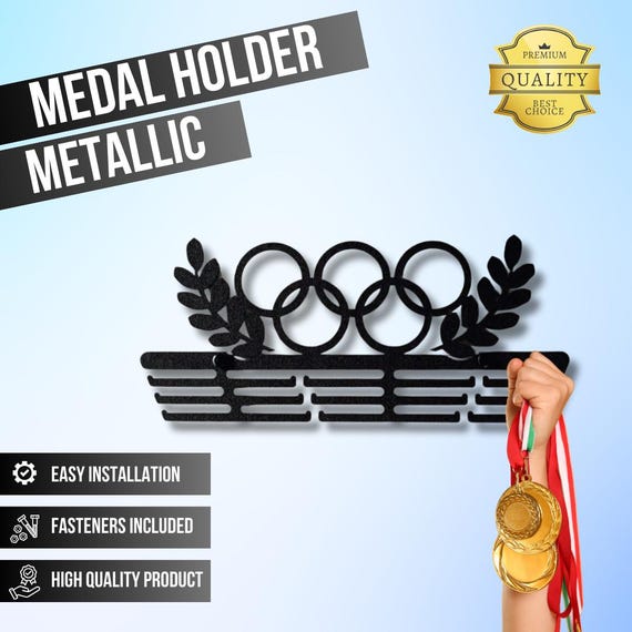 CREATCABIN Porta Medaglie Da Triathlon Porta Medaglie 30+ Porta Medaglie Porta Medaglie In Metallo Nero Mensola Organizer Supporto Per Medaglie Cornice Piccola Montaggio A Parete Da Appendere 29x13cm