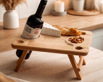 Przenośny stolik na wino z drewna bukowego, taca piknikowa dla dwóch osób