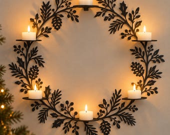 Metal Christmas Candle Stand, Festive Wall Decor, X-Mas Wreath Home Art, First Christmas Married Gift