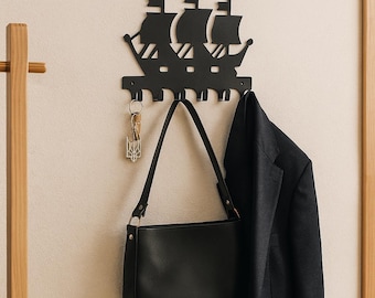 Metal Ship Key Holder, Entryway Organization, Ship Wall Hook, New Home Gift, Marine Theme Decor, Nautical Coat Hooks, Decorative Key Rack