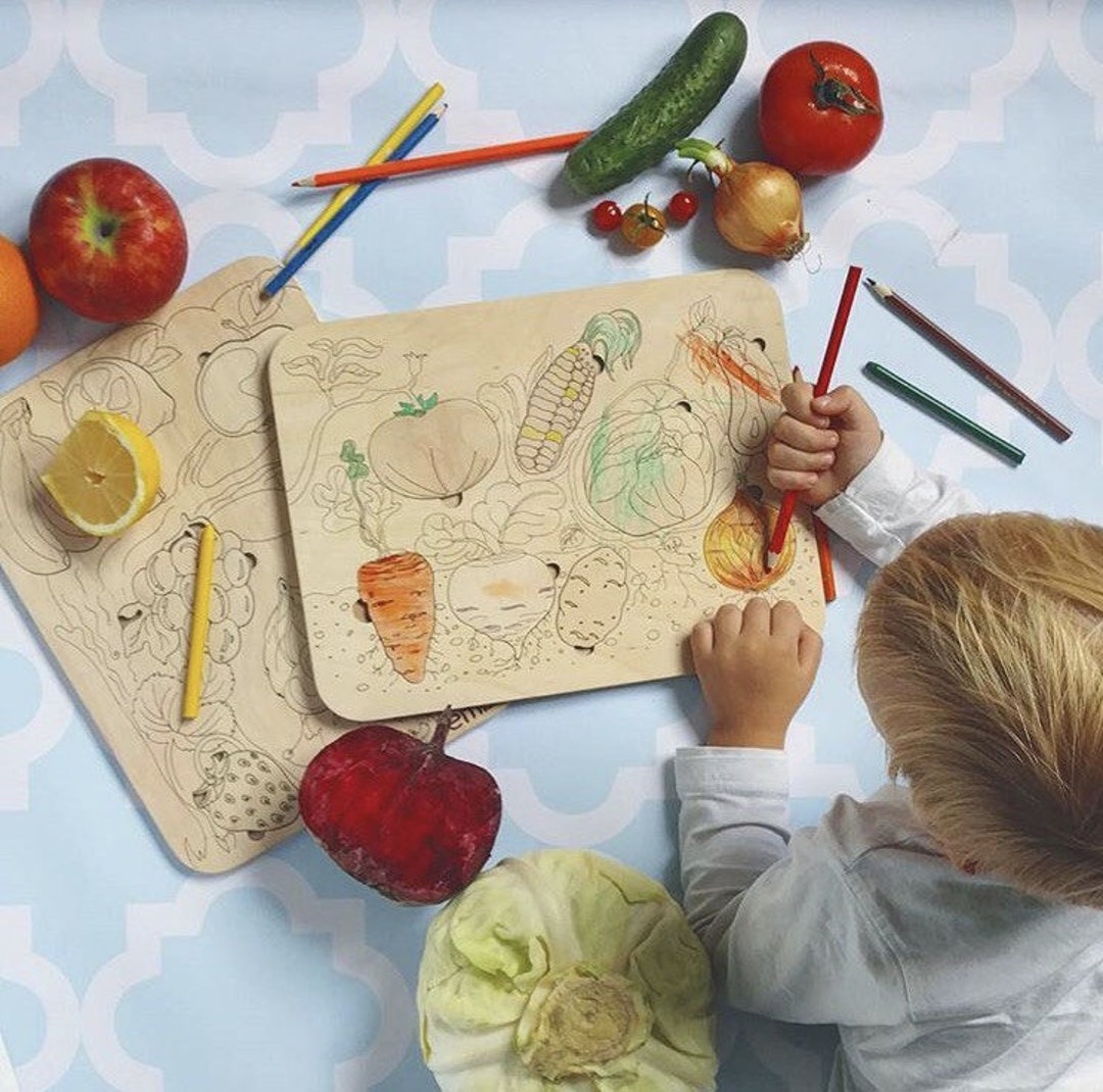 Montessori Wooden Puzzle With Fruits and Vegetables, DIY Puzzle for ...