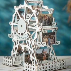Wooden Ferris Wheel for Photos, Personal Photo Album Display, Carousel Gift, Wedding Keepsake, 5th Anniversary Gift