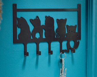 Cat Key Holder Wall Mounted Metal Key Rack with Hooks for Entryway Hallway Decor