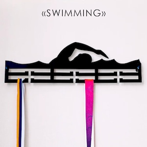 Medal holder for swim, Swimming medal hanger, Medal holder wood, Sport medal shelf, Personalized medal holder swim, Swimming medal display
