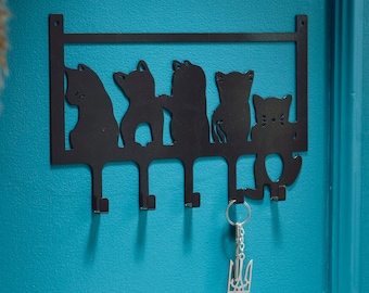 Soporte para llaves con forma de gato, colgador de metal para llaves montado en la pared con ganchos para la decoración de la entrada y el pasillo.