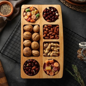 Snack Sectional Plate, Wooden Divided Dish, Serving Compartment Platter, Appetizer Tray, Charcuterie Board, Housewarming Gift, Beer Lover