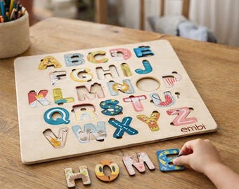 Hölzernes Alphabet Puzzle Brett, Montessori Lernspielzeug, ABC Buchstabenpuzzle, Kleinkind Lernspielzeug, Kinder Namenspuzzle