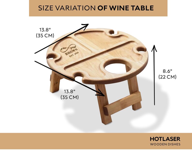 Regalos personalizados de vino, mesa de picnic plegable de madera para vino, regalo para amantes del vino, entretenimiento al aire libre, muebles de patio portátiles, carrito para vino imagen 3