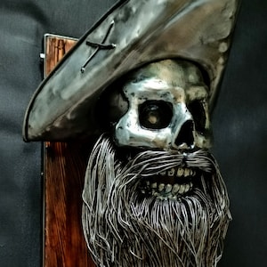Pirate Skull Wall Art – Handmade Metal Skull Sculpture, Nautical Gothic Decor, CustomArtGarage
