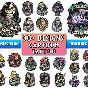 30+ Designs Cartoon Tattoo Bundle Png, Cartoon Characters Clipart, Cartoon Movies Png, Cartoon Png, Cartoon Bundle Png, Commercial Use