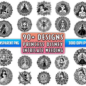 90+ Designs Princess Intricate Wedding Bundle Png, Princess Characters Clipart, Cartoon Movies Png, Princess Bundle Png, Commercial Use