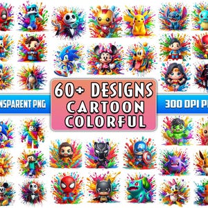 60+ Designs Cartoon Watercolor Bundle Png, Cartoon Colorful Clipart, Cartoon Characters Png, Cartoon Movies Png, Cartoon Png, Commercial Use