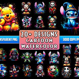 20+ Designs Cartoon Watercolor Bundle Png, Cartoon Colorful Clipart, Cartoon Characters Png, Cartoon Movies Png, Cartoon Png, Commercial Use