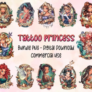 Princess Tattoo Bundle Png, Princess Characters Clipart, Cartoon Movies Png, Princess Png, Princess Bundle Png, Cartoon Png, Commercial Use
