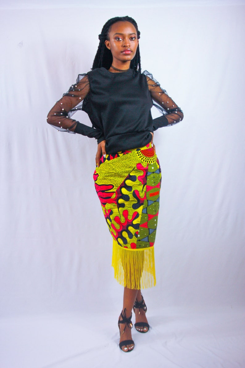 Keila Pencil Skirt with Fringe Detail