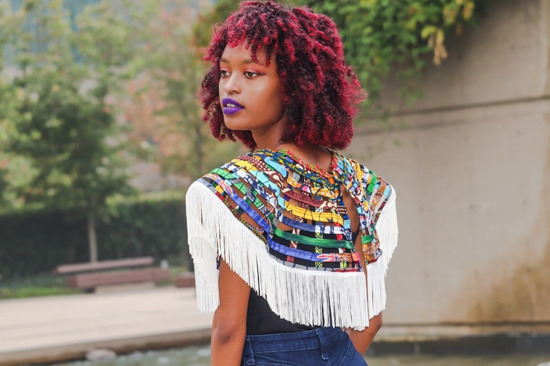 Ankara Statement Neckpiece African Cape Ankara Cape Top Wax Fringe Cape Kitenge Fringe Cape Ankara Web Top Fringe Ankara Cape ONE SIZE
