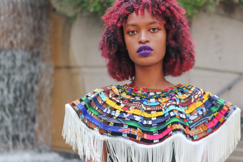 Ankara Statement Neckpiece African Cape Ankara Cape Top Wax Fringe Cape Kitenge Fringe Cape Ankara Web Top Fringe Ankara Cape ONE SIZE