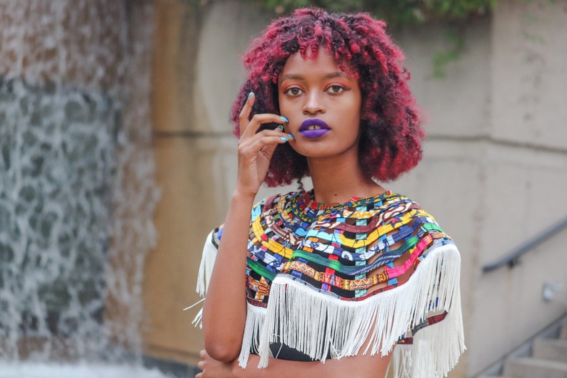 Ankara Statement Neckpiece African Cape Ankara Cape Top Wax Fringe Cape Kitenge Fringe Cape Ankara Web Top Fringe Ankara Cape ONE SIZE