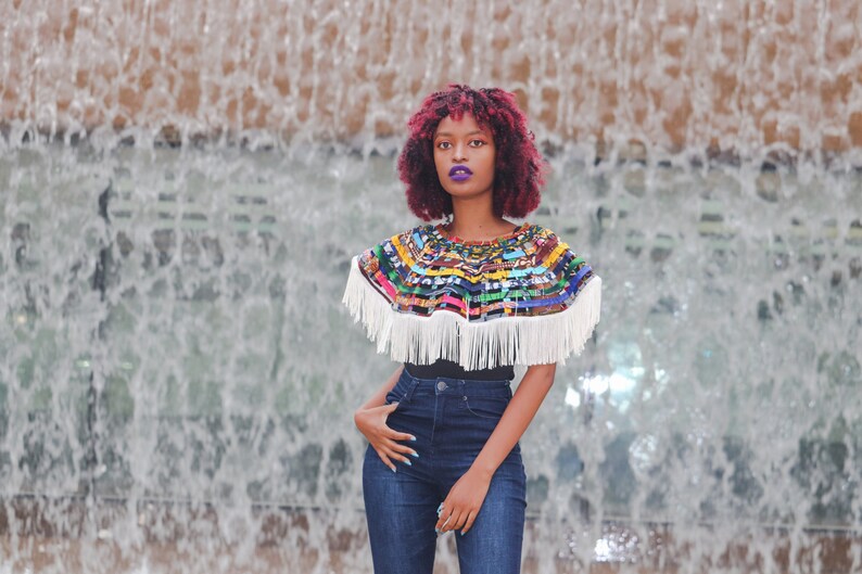 Ankara Statement Neckpiece African Cape Ankara Cape Top Wax Fringe Cape Kitenge Fringe Cape Ankara Web Top Fringe Ankara Cape ONE SIZE