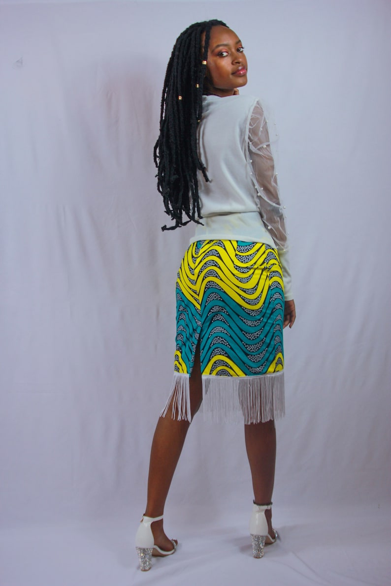 Keila Pencil Skirt with Fringe Detail