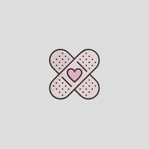 May include: Two pink band-aids crossed over each other with a small pink heart in the center.