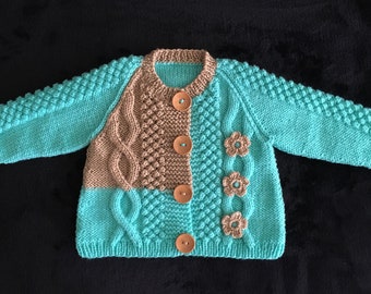 Hand knitted cabled cardigan, baby cardigan