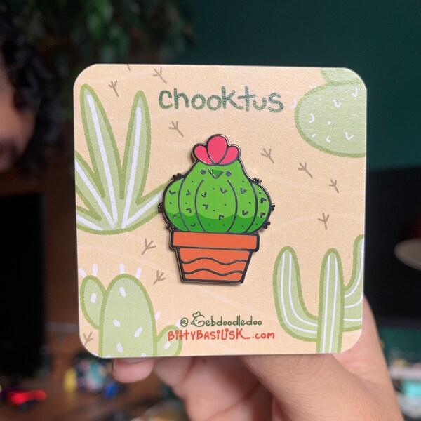 Chooktus Cactus Chook Chicken Hard Enamel Pin, Lapel Pin, Cottagecore, Derpy, Totebag, Accessory, Farm, Back to School