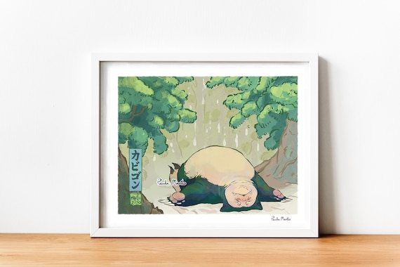 Road Block Snorlax Pokemon Print Poster Pokemon Garden Snorlax  Ukiyoe Plants Wall Art Forest Anime *FREE SHIPPING*