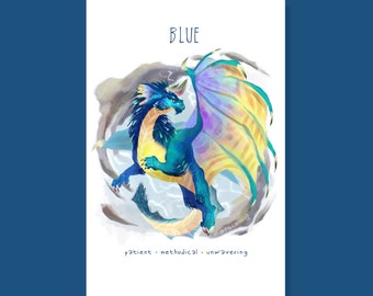 Blue Dragon Art Print | Poster | DnD | D&D | Dungeons and Dragons | Chromatic Dragon | Tiamat | Monster Manual | Evil | Adventure