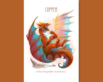 Copper Dragon Art Print | Poster | DnD | D&D | Dungeons and Dragons | Metallic Dragon | Bahamut | Monster Manual | Good | Adventure