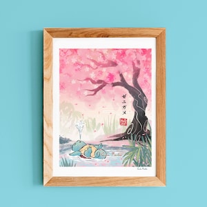 Schwimmen In Sakura Schiggy Pokemon Print | Poster | Pokemon | Dekor | Ukiyoe | Wandkunst | Kirschblüte | Anime | pkm | *KOSTENLOSER VERSAND*
