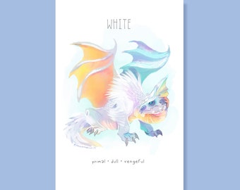 White Dragon Art Print | Poster | DnD | D&D | Dungeons and Dragons | Chromatic Dragon | Tiamat | Monster Manual | Evil | Adventure