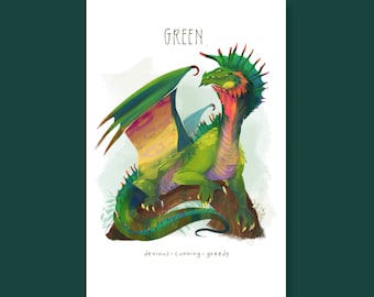 Green Dragon Art Print | Poster | DnD | D&D | Dungeons and Dragons | Chromatic Dragon | Tiamat | Monster Manual | Evil | Adventure