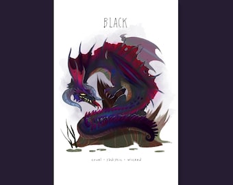 Black Dragon Art Print | Poster | DnD | D&D | Dungeons and Dragons | Chromatic Dragon | Tiamat | Monster Manual | Evil | Adventure