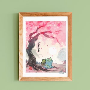 Sakura Shower Bulbasaur Pokemon-afdruk | Poster | Pokemon | Decoratie | Ukiyoe | Muurkunst | Kersenbloesem | Anime | pkm | *GRATIS VERZENDING IN DE VS*