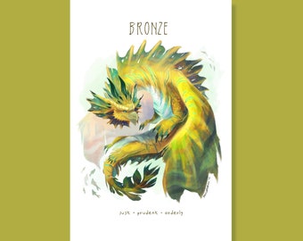 Bronze Dragon Art Print | Poster | DnD | D&D | Dungeons and Dragons | Metallic Dragon | Bahamut | Monster Manual | Good | Adventure