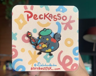 Peckasso Picasso Artist Chook Chicken Hard Enamel Pin, Lapel Pin, Cottagecore, Derpy, Totebag, Accessory, Farm, Back to School