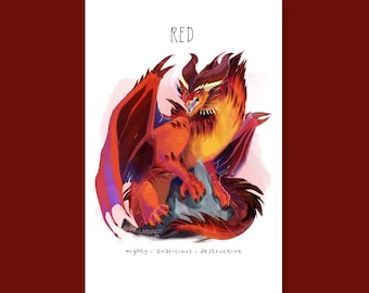 Red Dragon Art Print | Poster | DnD | D&D | Dungeons and Dragons | Chromatic Dragon | Tiamat | Monster Manual | Evil | Adventure