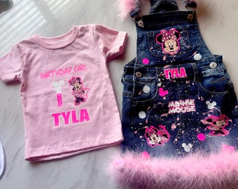 Benutzerdefinierte Denim Maus Overalls Outfit | Geburtstagskind