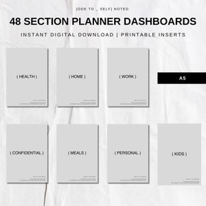 A5 Planner Section Dashboard Printable, Minimalist Divider Inserts ...
